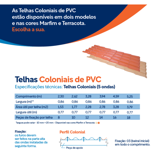 Telha Pvc Colonial Ecológica - 4,59 m X 0,86 m